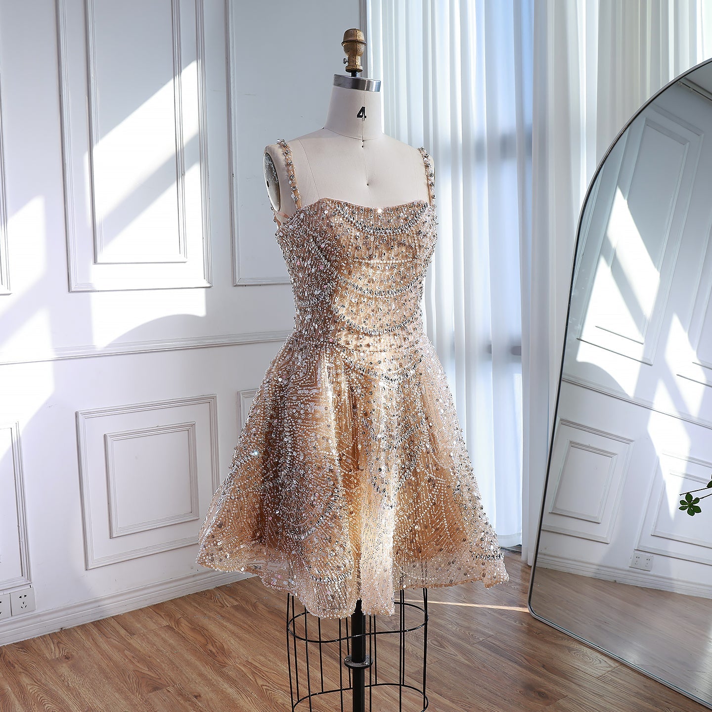 Luxury Nude Crystal A-Line Short Sparkly Cocktail Party Dress LA72983