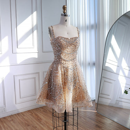 Luxury Nude Crystal A-Line Short Sparkly Cocktail Party Dress LA72983