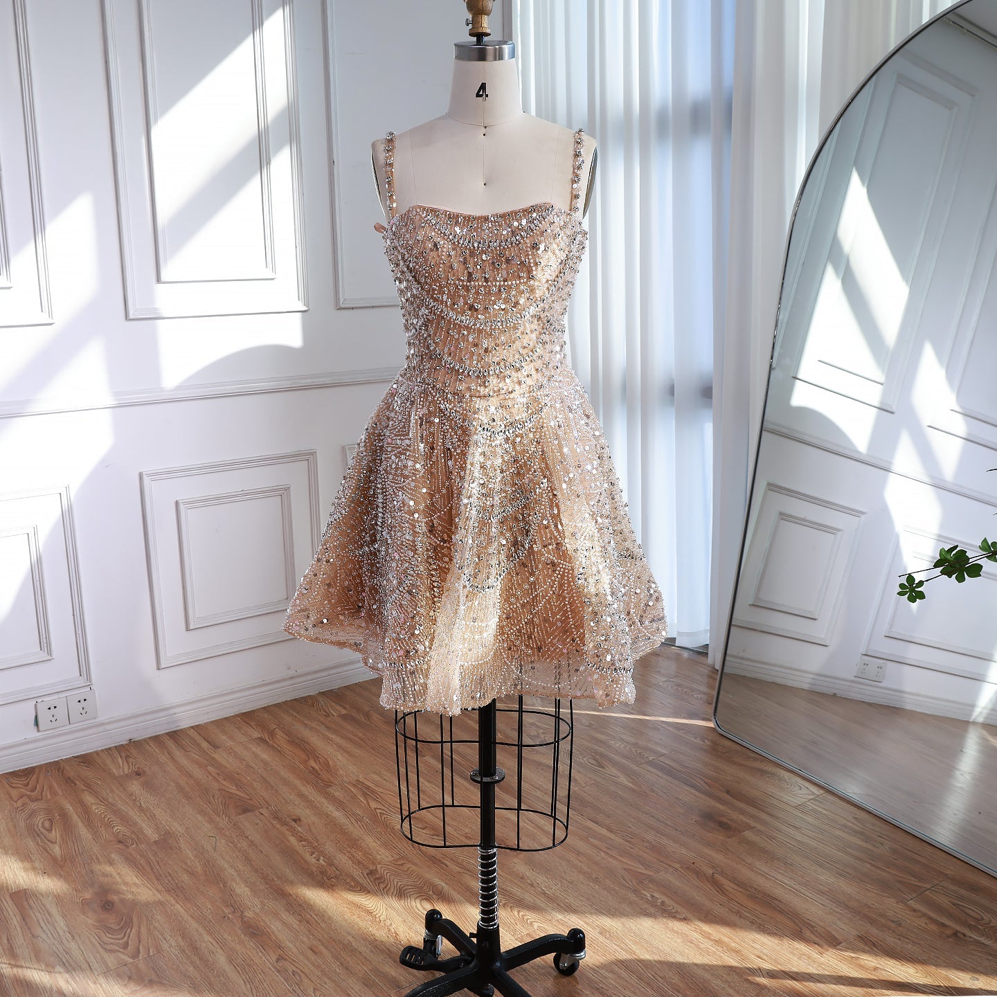 Luxury Nude Crystal A-Line Short Sparkly Cocktail Party Dress LA72983