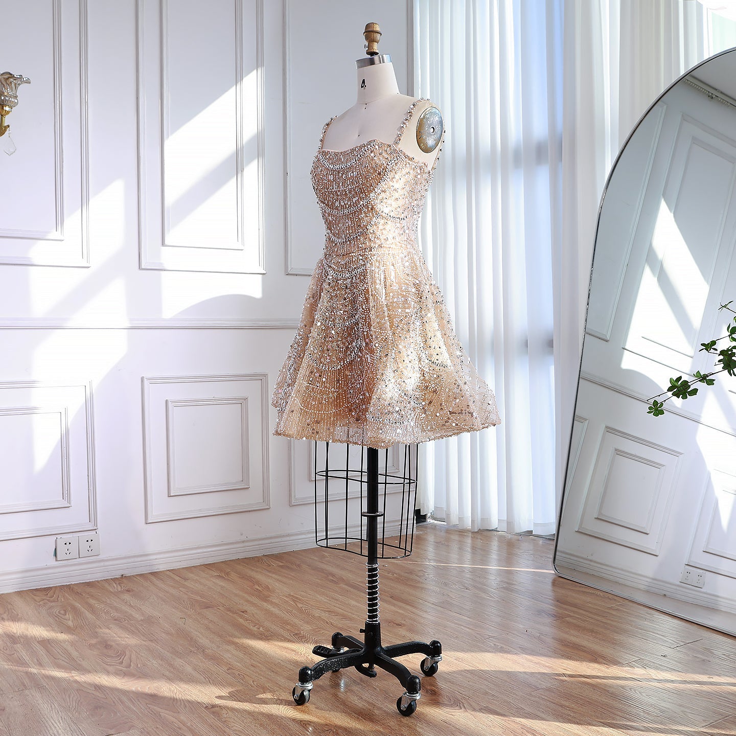 Luxury Nude Crystal A-Line Short Sparkly Cocktail Party Dress LA72983