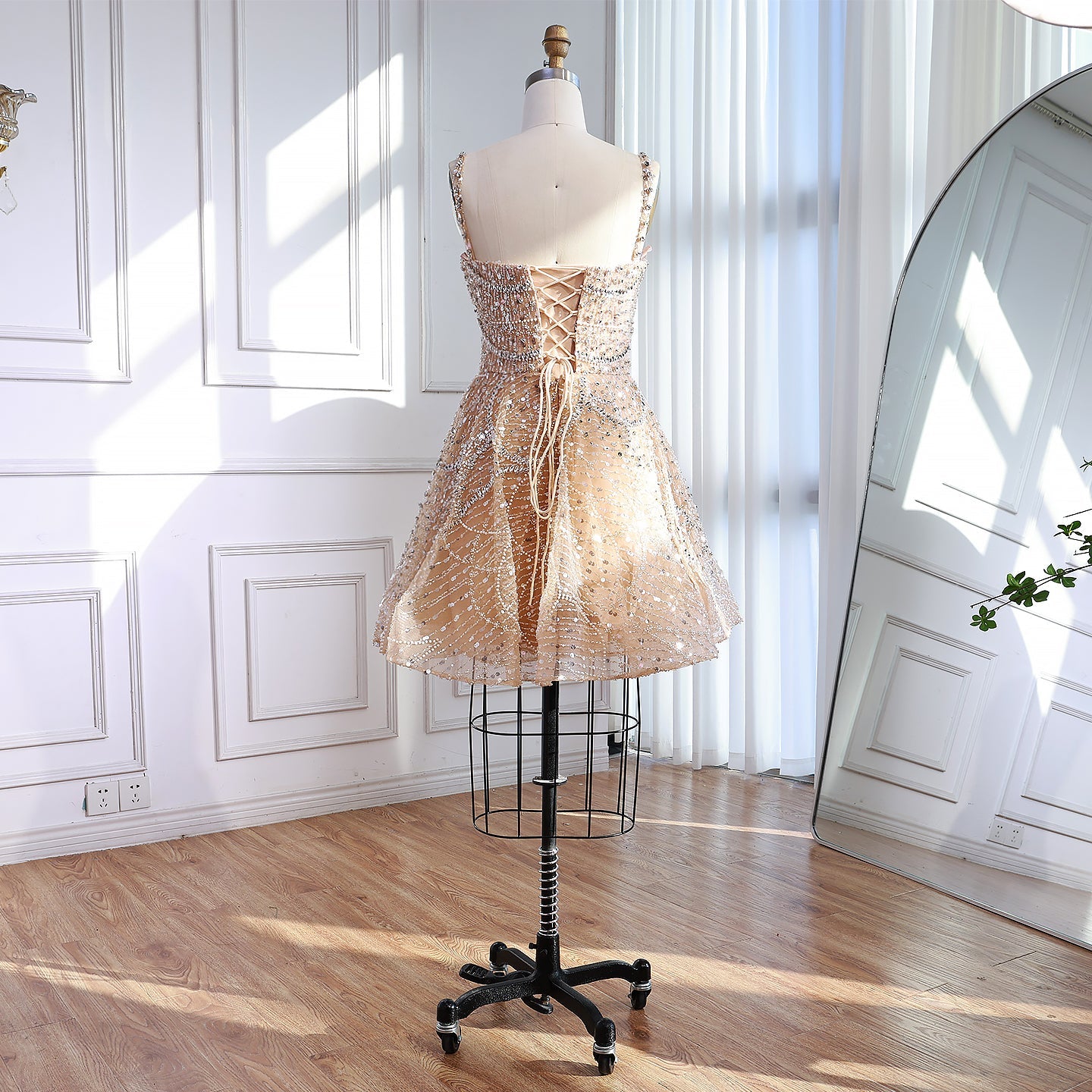 Luxury Nude Crystal A-Line Short Sparkly Cocktail Party Dress LA72983