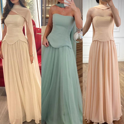 Luxury Turquoise A Line   Evening Dress with Cape LA73012