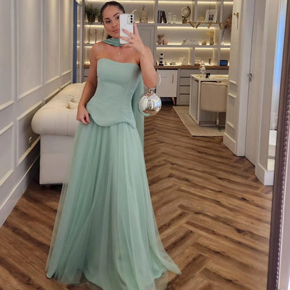 Luxury Turquoise A Line   Evening Dress with Cape LA73012