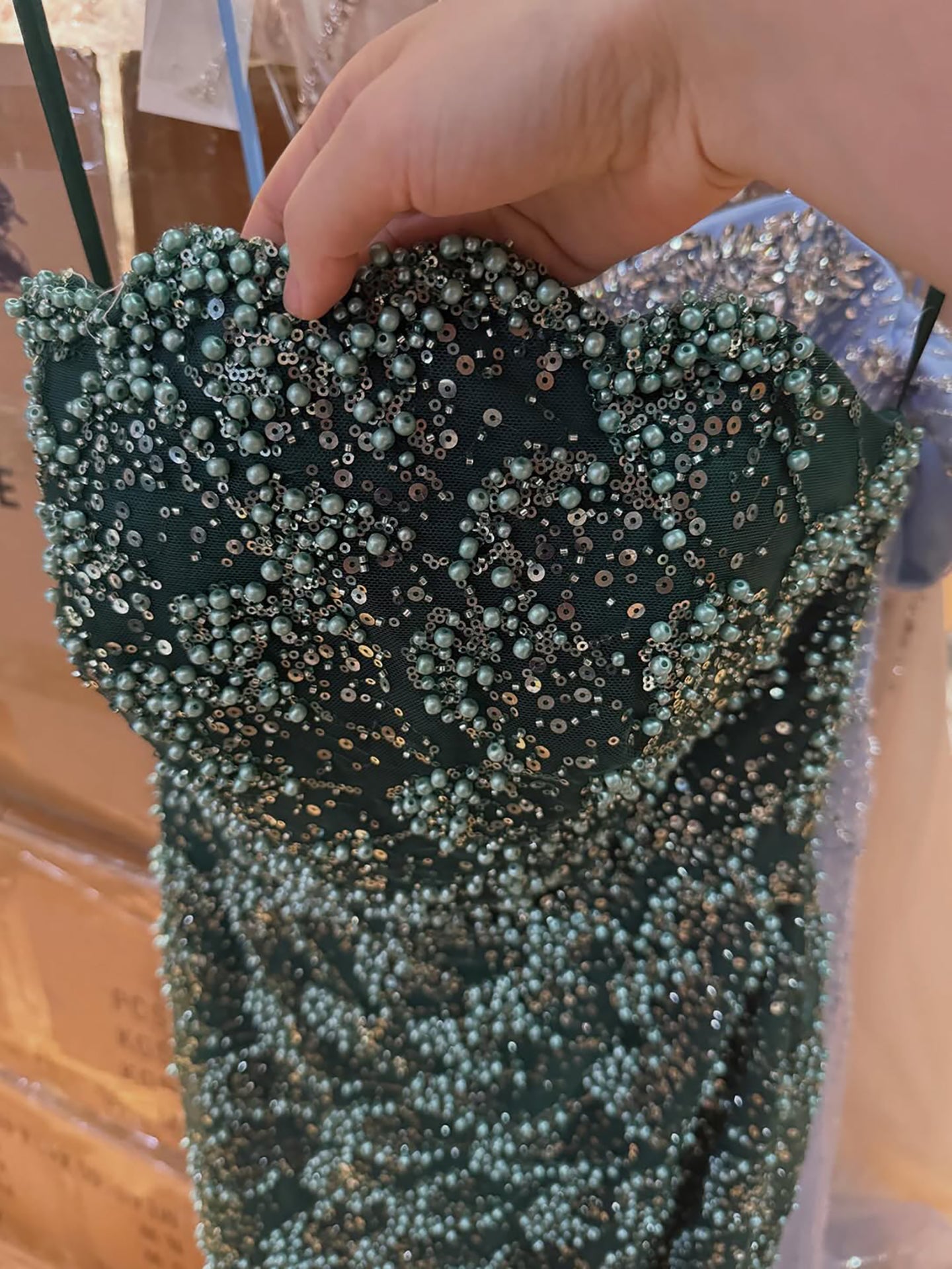 Luxury Green Strapless Beaded Mermaid Evening Dress LA73117A
