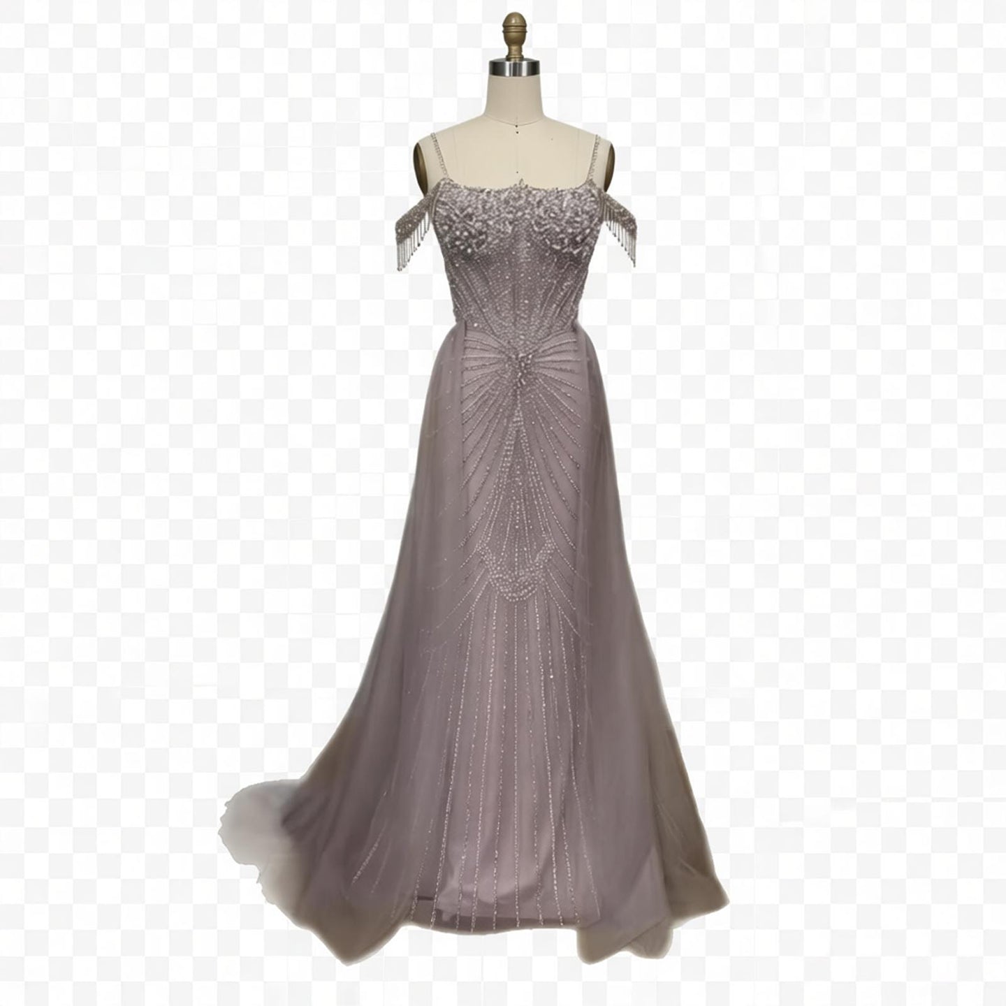 Luxury Nude Pearls Beaded Mermaid Evening Dress Off Shoulder With Skirt LA73148B