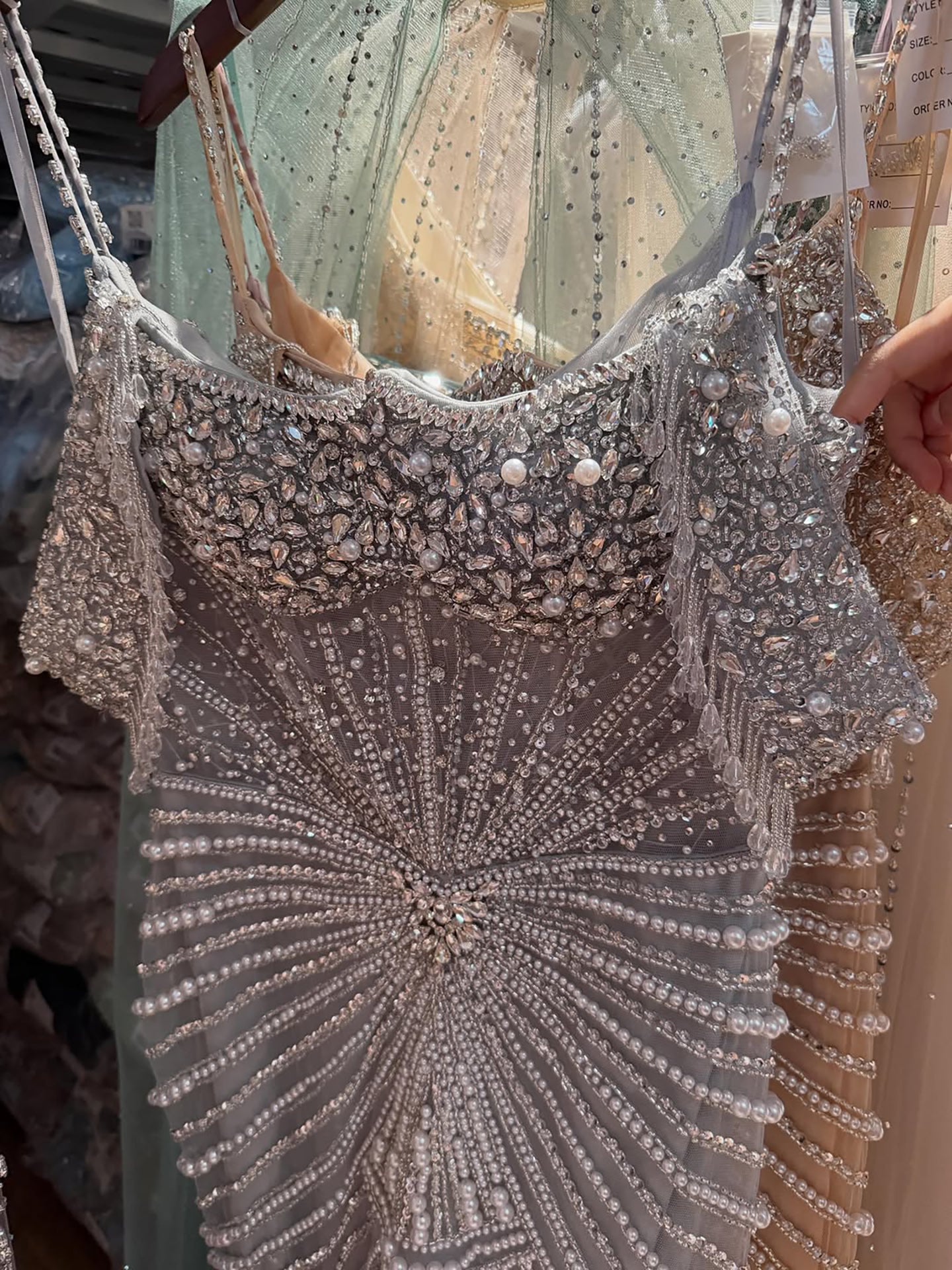 Luxury Nude Crystal Beaded Off Shoulder Mermaid Dress LA73148E