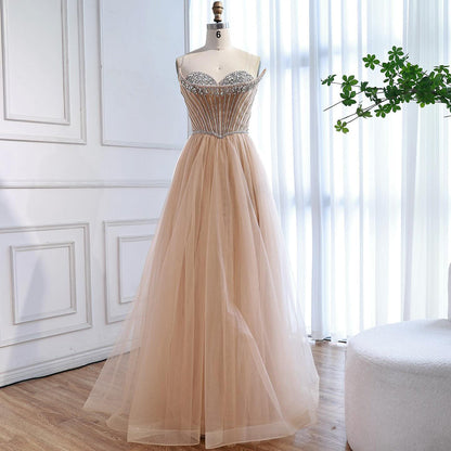 Luxury Nude Strapless A-Line Prom Dress LA73178