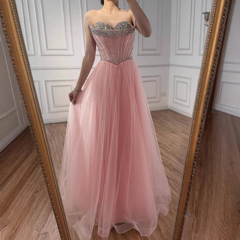 Luxury Nude Strapless A-Line Prom Dress LA73178