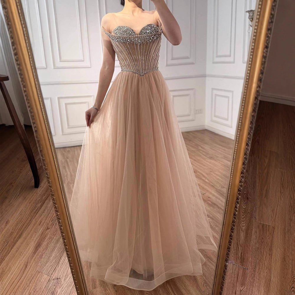 Luxury Nude Strapless A-Line Prom Dress LA73178