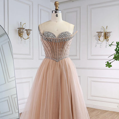 Luxury Nude Strapless A-Line Prom Dress LA73178