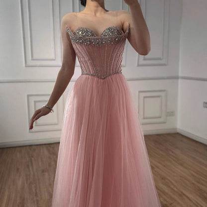 Luxury Nude Strapless A-Line Prom Dress LA73178