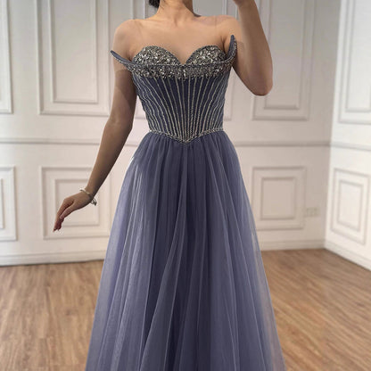 Luxury Nude Strapless A-Line Prom Dress LA73178