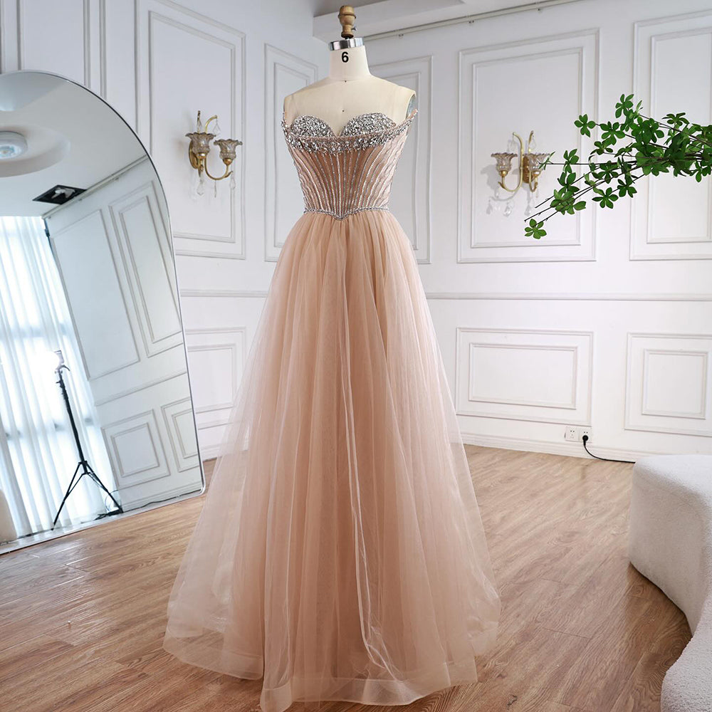 Luxury Nude Strapless A-Line Prom Dress LA73178