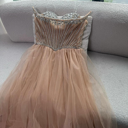 Luxury Nude Strapless A-Line Prom Dress LA73178
