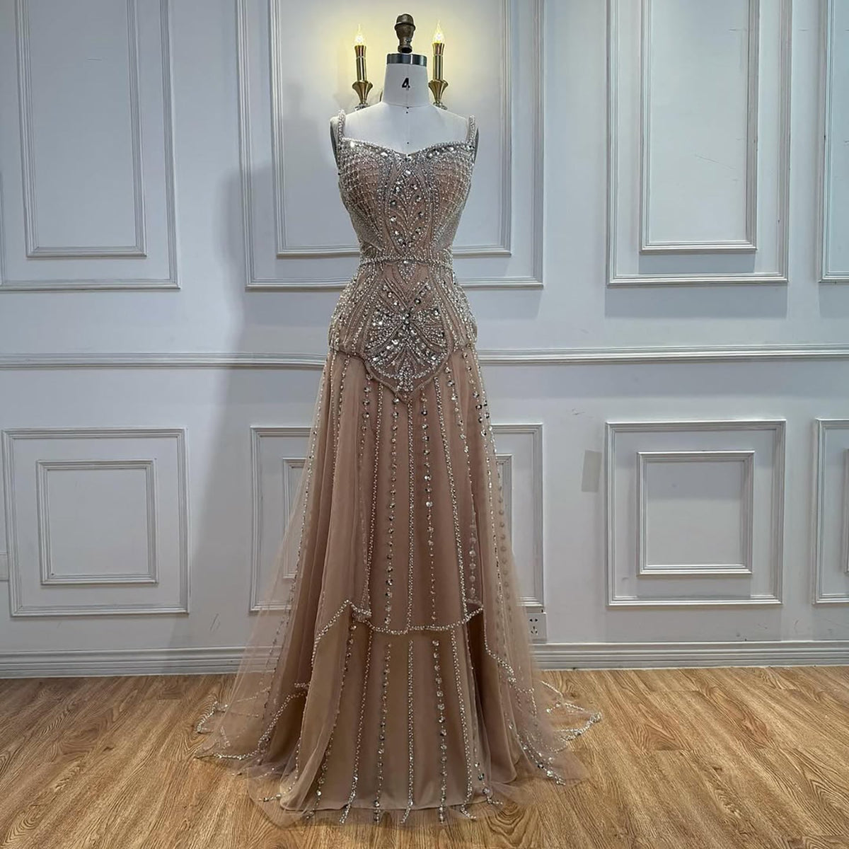 Luxury Nude Beaded A-Line Evening Dress for Women Party LA73189A