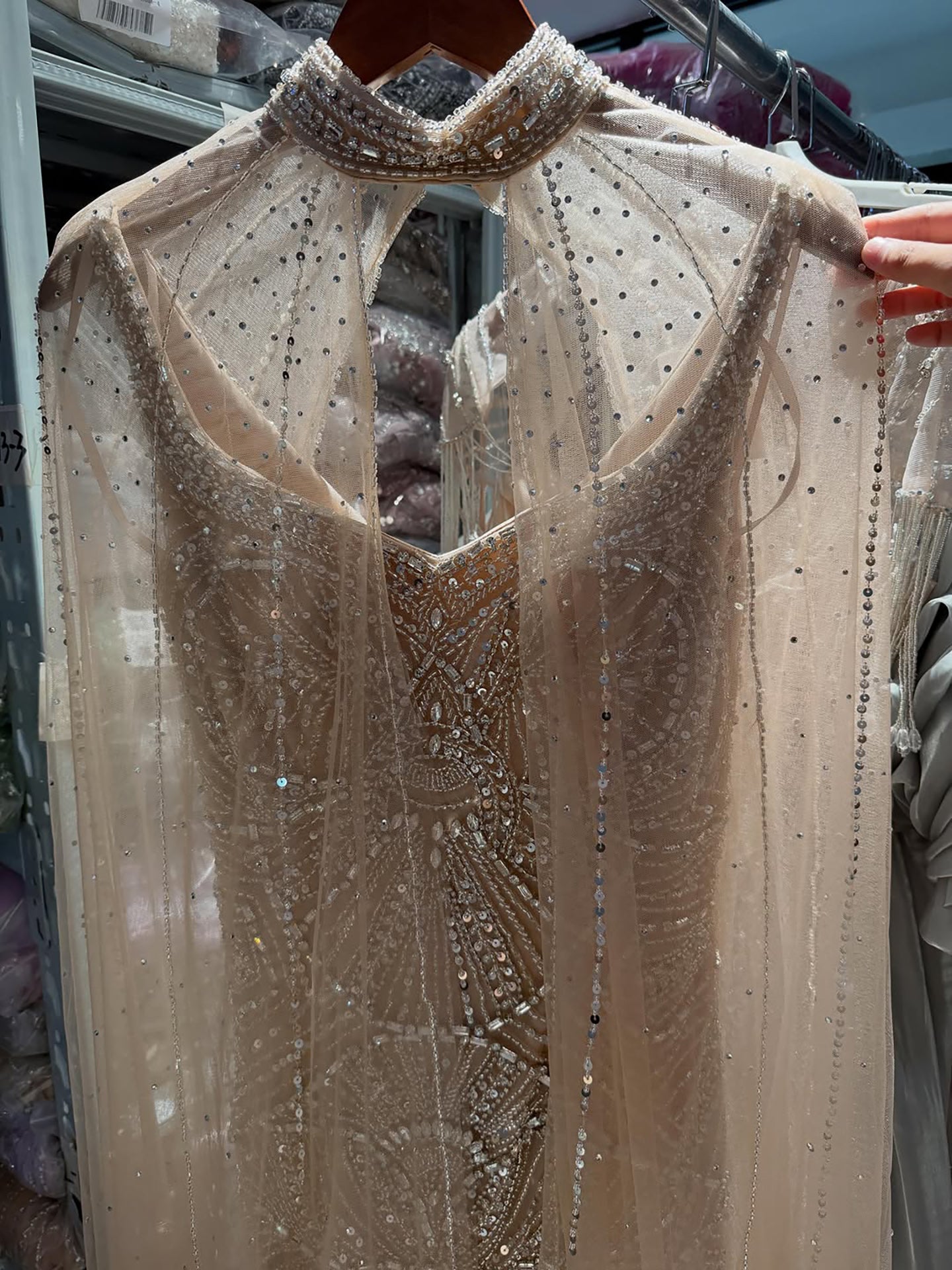 Luxury Gold Beaded Mermaid Evening Dress with Cape LA73189E