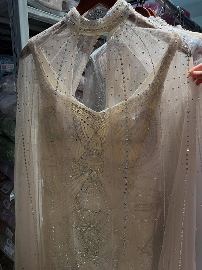 Luxury Gold Beaded Mermaid Evening Dress with Cape LA73189E