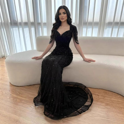 Luxury Nude Pearls Beaded Mermaid Evening Dress LA73199