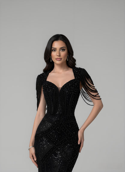 Luxury Nude Pearls Beaded Mermaid Evening Dress LA73199