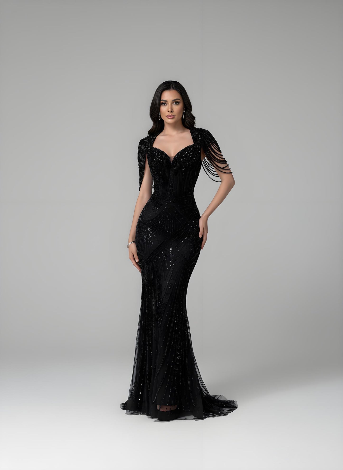 Luxury Nude Pearls Beaded Mermaid Evening Dress LA73199