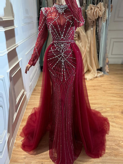 Luxury Muslim Nude Beaded Mermaid Evening Dress LA73203A
