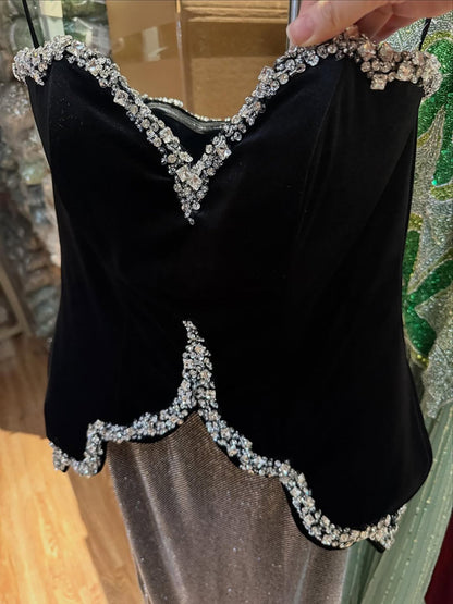 Luxury Black Strapless Beaded Mermaid Evening Dress LA73206A