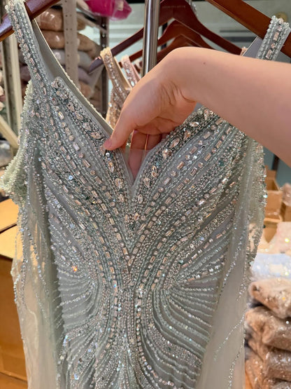Luxury Caramel Beaded Mermaid Evening Dress With Cape Sleeves LA73210