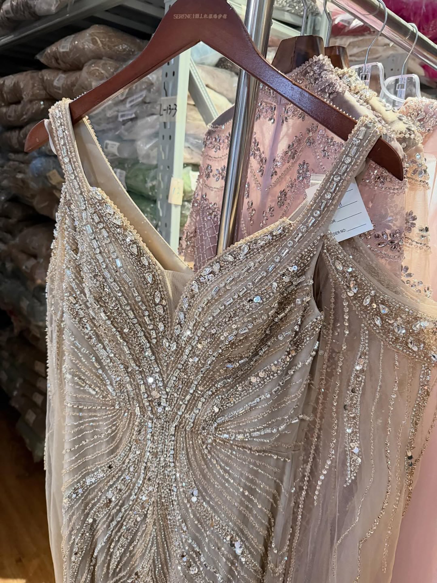 Luxury Pink Beaded Mermaid Evening Dress With Cape Sleeves LA73210A