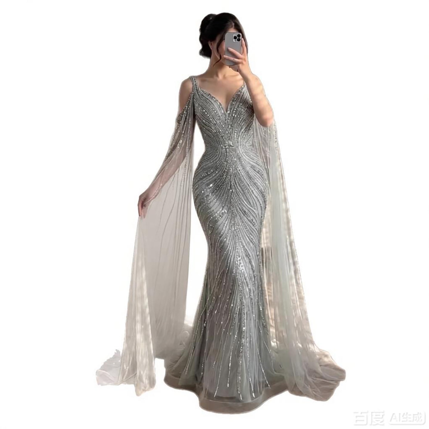 Luxury Caramel Beaded Mermaid Evening Dress With Cape Sleeves LA73210