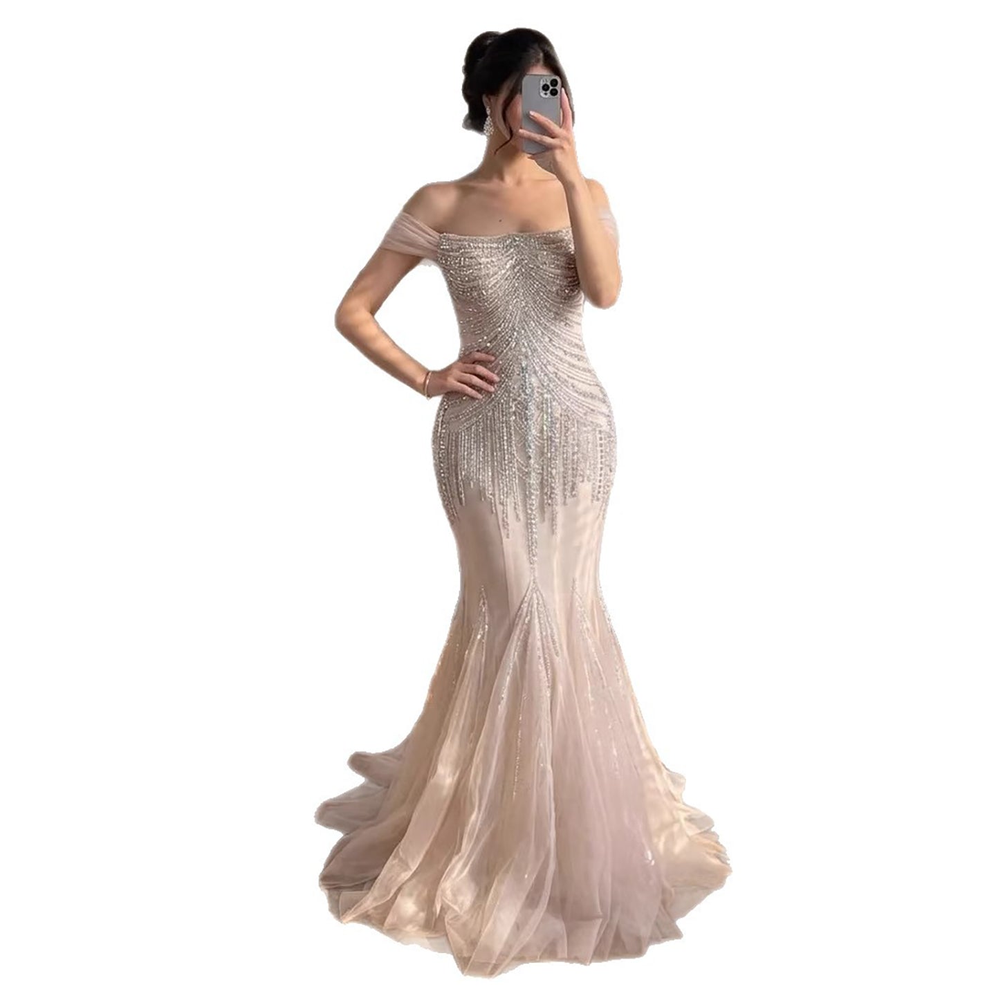 Luxury Nude Beaded Mermaid Evening Dress 2026 LA73214