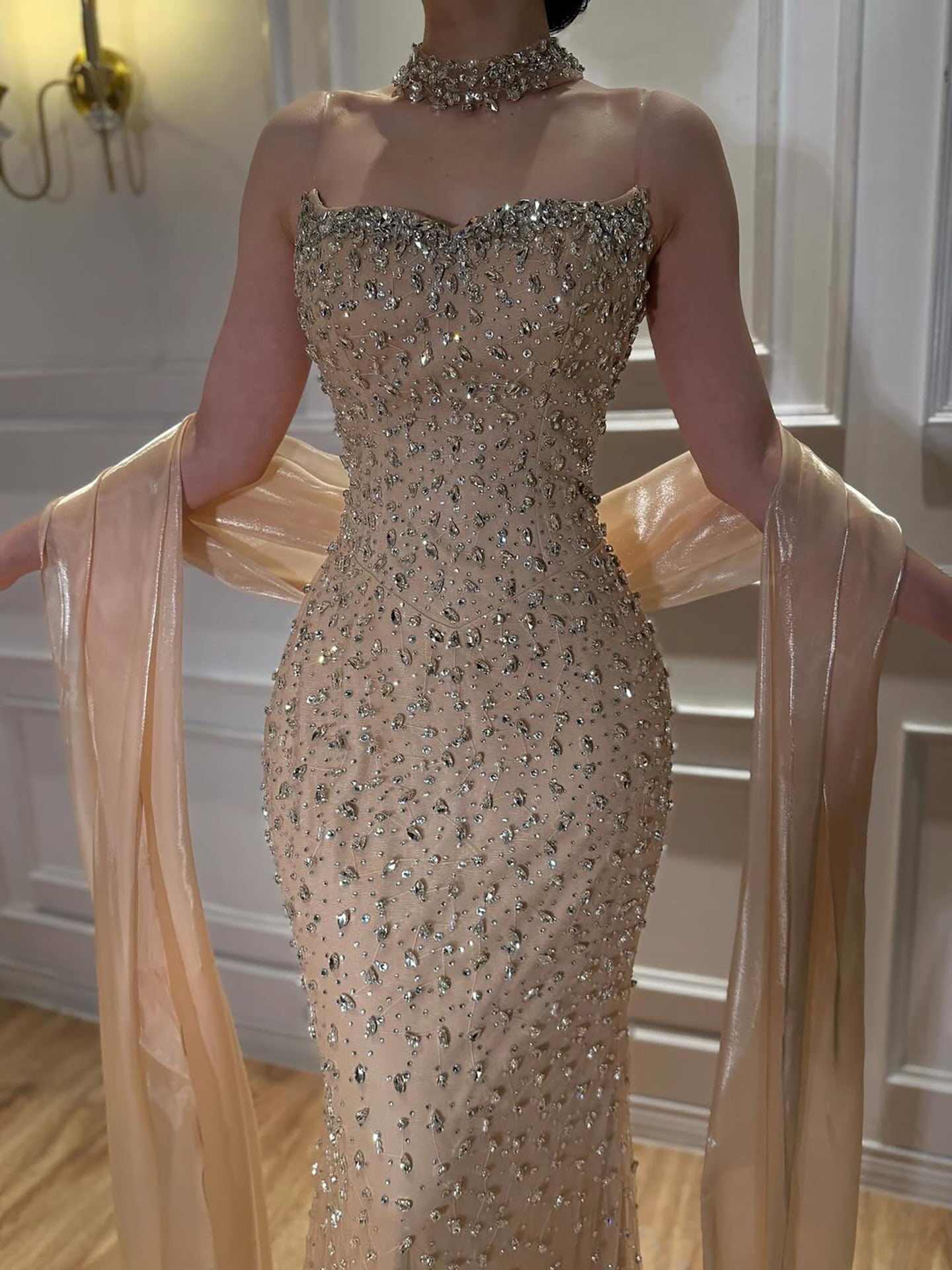 Luxury Pink Diamond Evening Dress with Cape Gown for Wedding Party LA73225