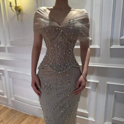 Luxury Nude Beaded Mermaid Evening Dress LA73336