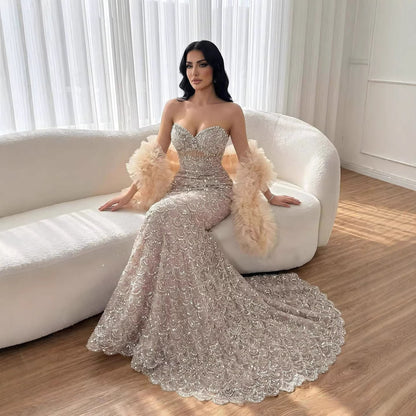 Luxury Arabic Nude  Evening Dress With Cape LA73365B