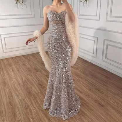 Luxury Arabic Nude  Evening Dress With Cape LA73365B