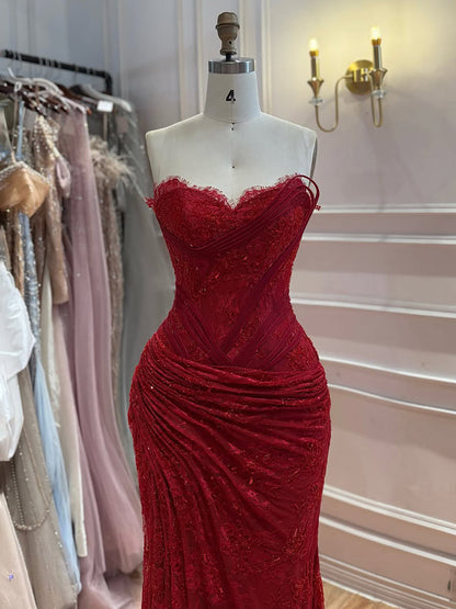 Luxury Pink Lace Corset Mermaid Slit Evening Dress LA73373A