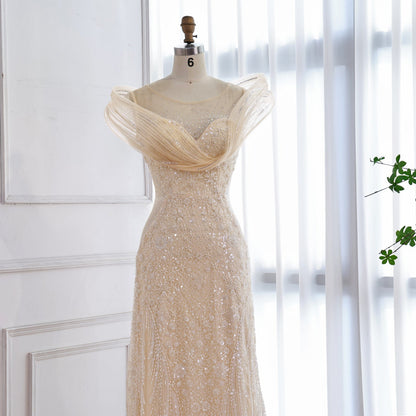 Luxury Nude  Beaded Elegant Mermaid Evening Dress LA73386
