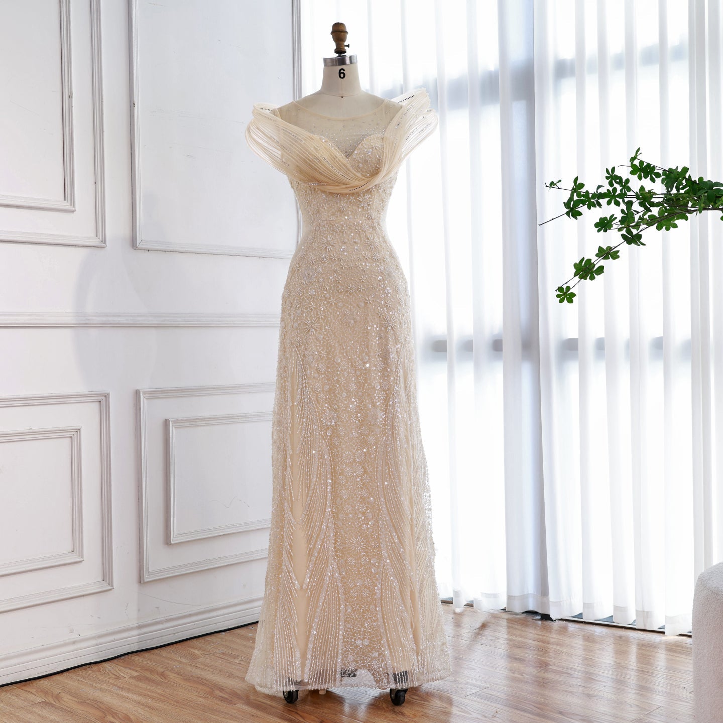 Luxury Nude  Beaded Elegant Mermaid Evening Dress LA73386