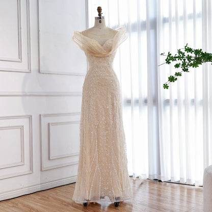 Luxury Nude  Beaded Elegant Mermaid Evening Dress LA73386