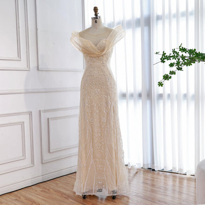 Luxury Nude  Beaded Elegant Mermaid Evening Dress LA73386