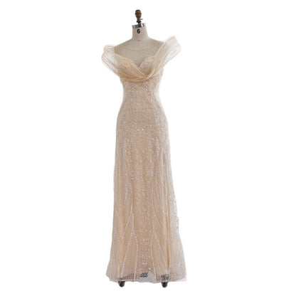 Luxury Nude  Beaded Elegant Mermaid Evening Dress LA73386