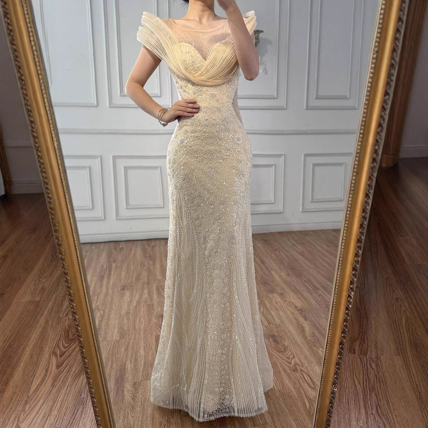 Luxury Nude  Beaded Elegant Mermaid Evening Dress LA73386