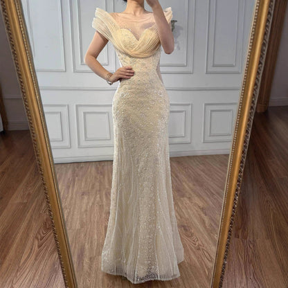 Luxury Nude  Beaded Elegant Mermaid Evening Dress LA73386