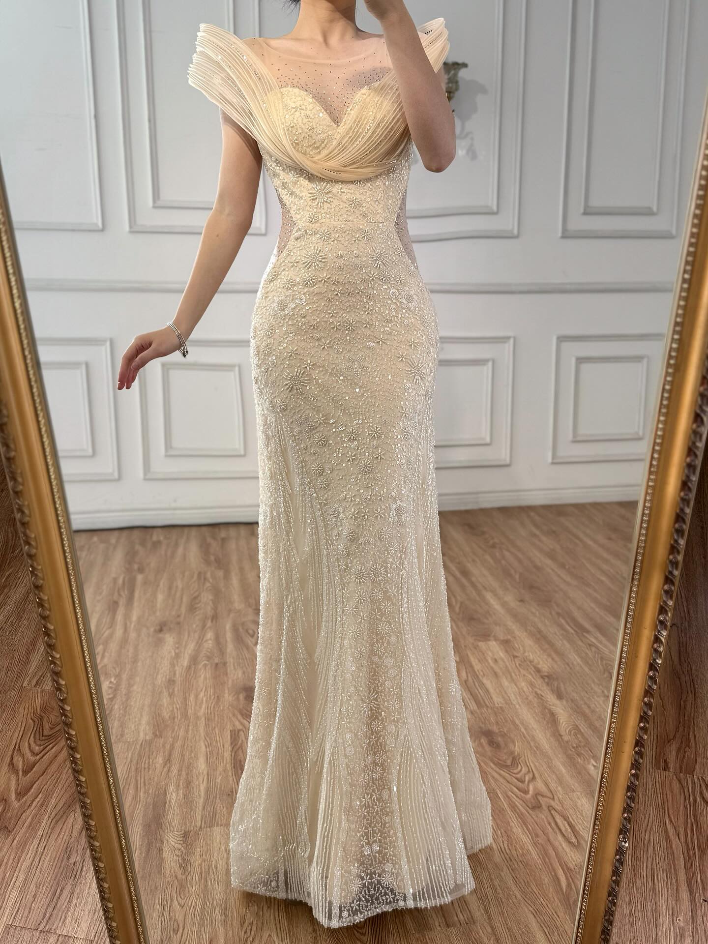 Luxury Nude  Beaded Elegant Mermaid Evening Dress LA73386