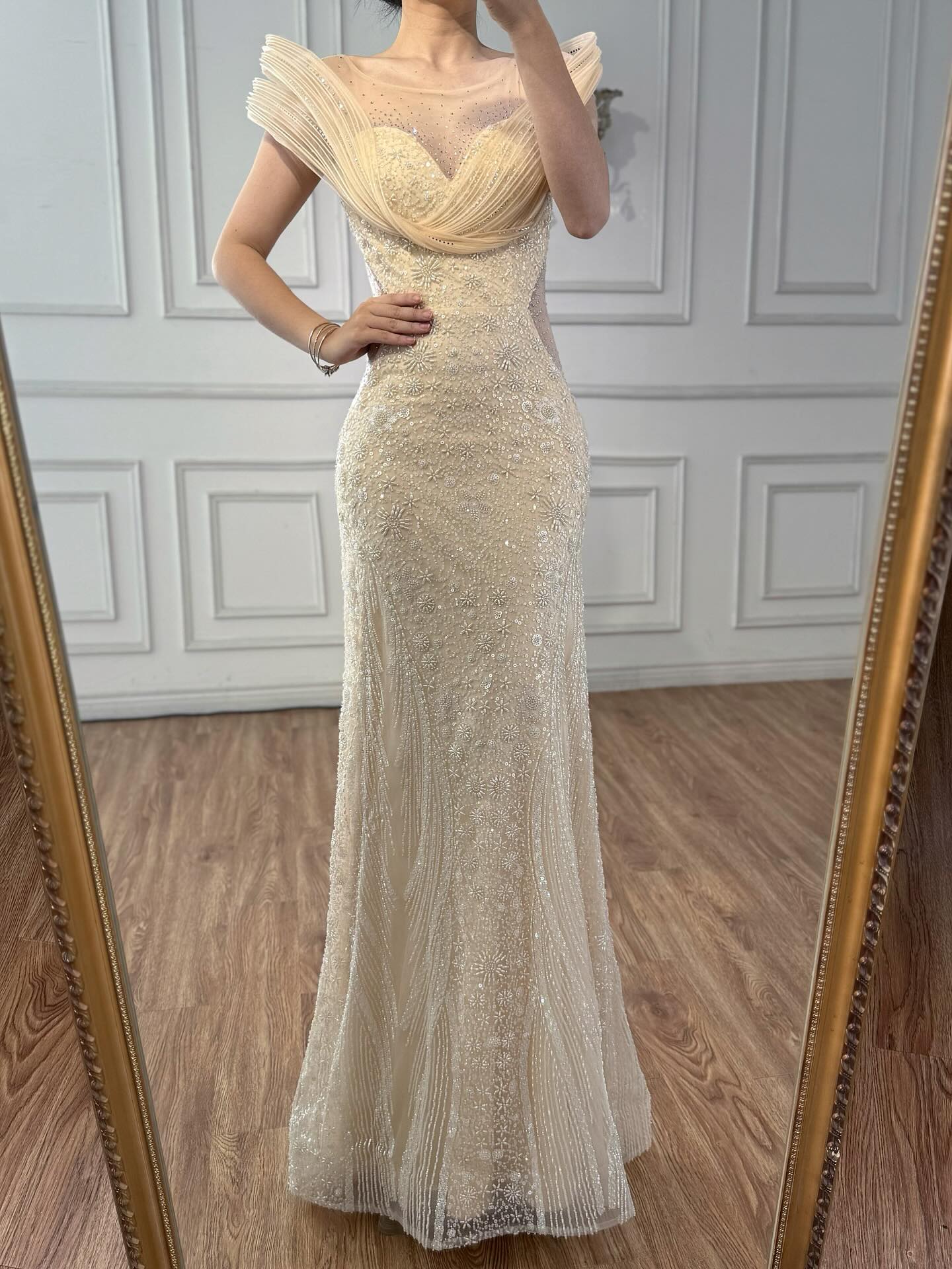 Luxury Nude  Beaded Elegant Mermaid Evening Dress LA73386