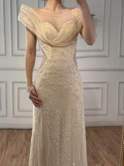 Luxury Nude  Beaded Elegant Mermaid Evening Dress LA73386