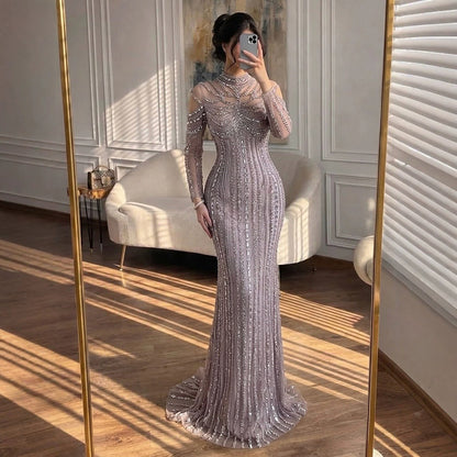 Luxury Nude Crystal Beaded Mermaid Evening Dress LA73391