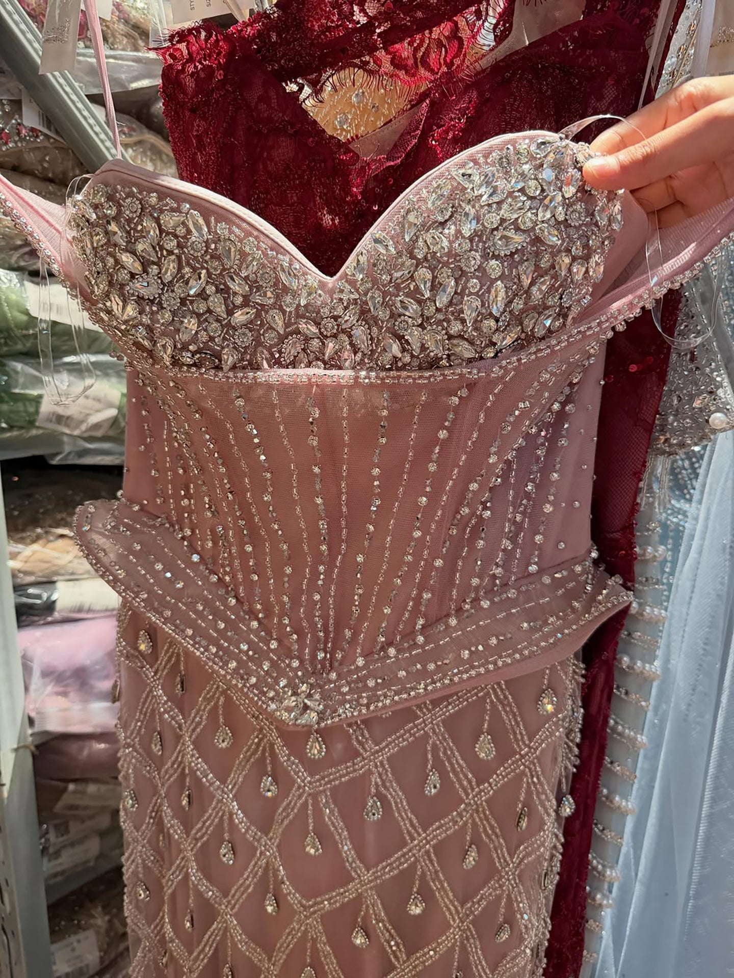 Luxury Nude Crystal Beaded Corset Mermaid Evening Dress LA73400