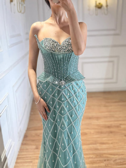 Luxury Nude Crystal Beaded Mermaid Evening Dress LA73400A