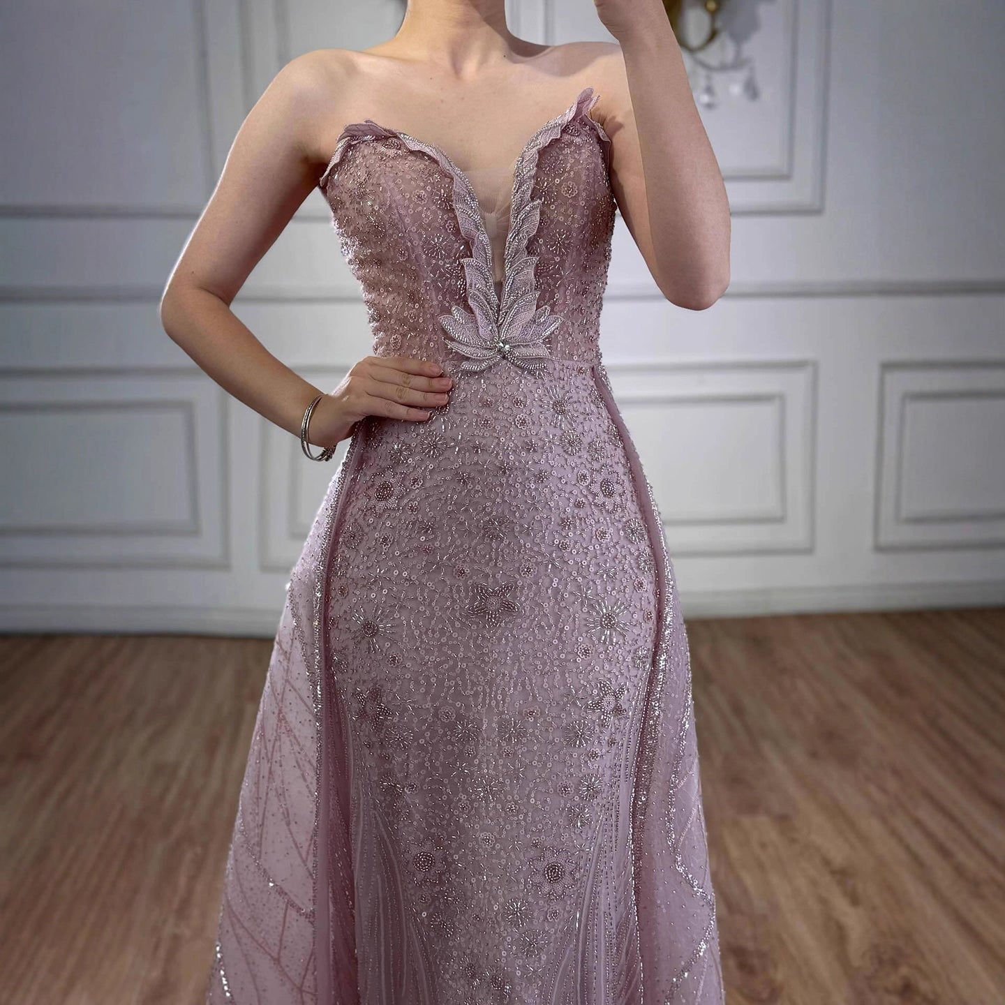 Luxury Turquoise Strapless Beaded Mermaid Evening Dress With Skirt LA73409