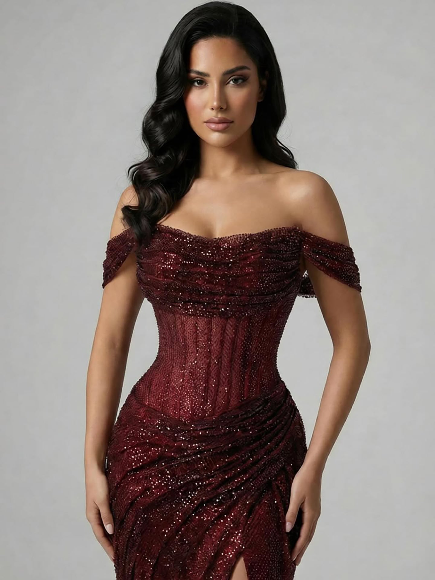 Luxury Silver Diamond Corset Off Shoulder Mermaid Evening Dress LA73410